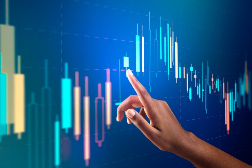stock market chart virtual screen with woman s hand digital Минторговли Казахстана разработало правила биржевой торговли